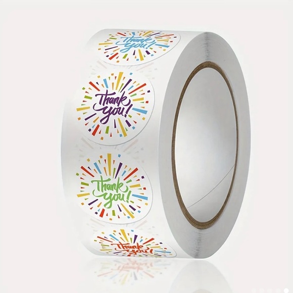 Roll of 500 Round Confetti Thank You Stickers Bright Colors. - Picture 2 of 6